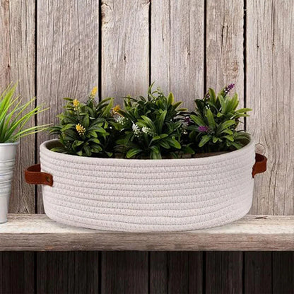 Oval Storage Basket with Handles Shelf Organiser Bin Laundry Toy Container - White
