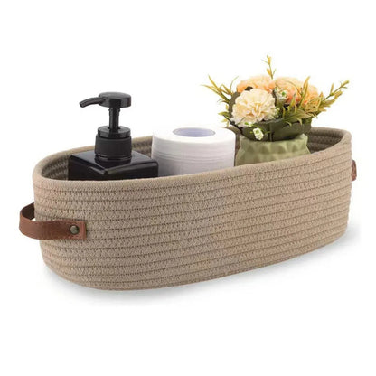 Oval Storage Basket with Handles Shelf Organiser Bin Laundry Toy Container - White