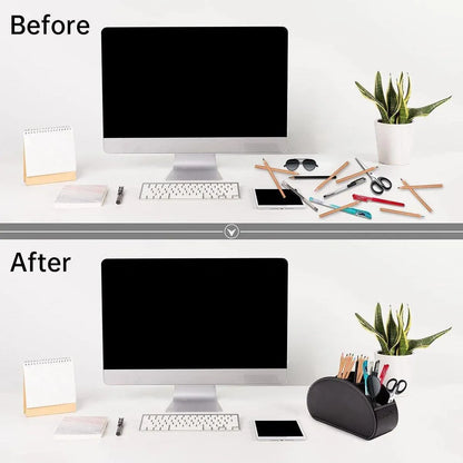 PU Leather Desktop Organiser Remote Control Office Cosmetic Storage Box Holder