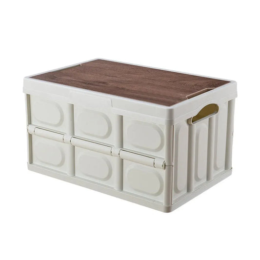 Folding Camping Storage Box Outdoor Stackable Container with Lid Home Organizer - White