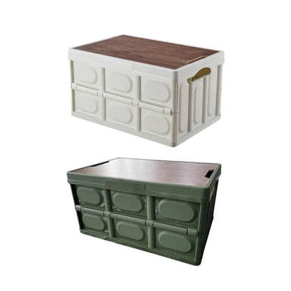 Folding Camping Storage Box Outdoor Stackable Container with Lid Home Organizer - White