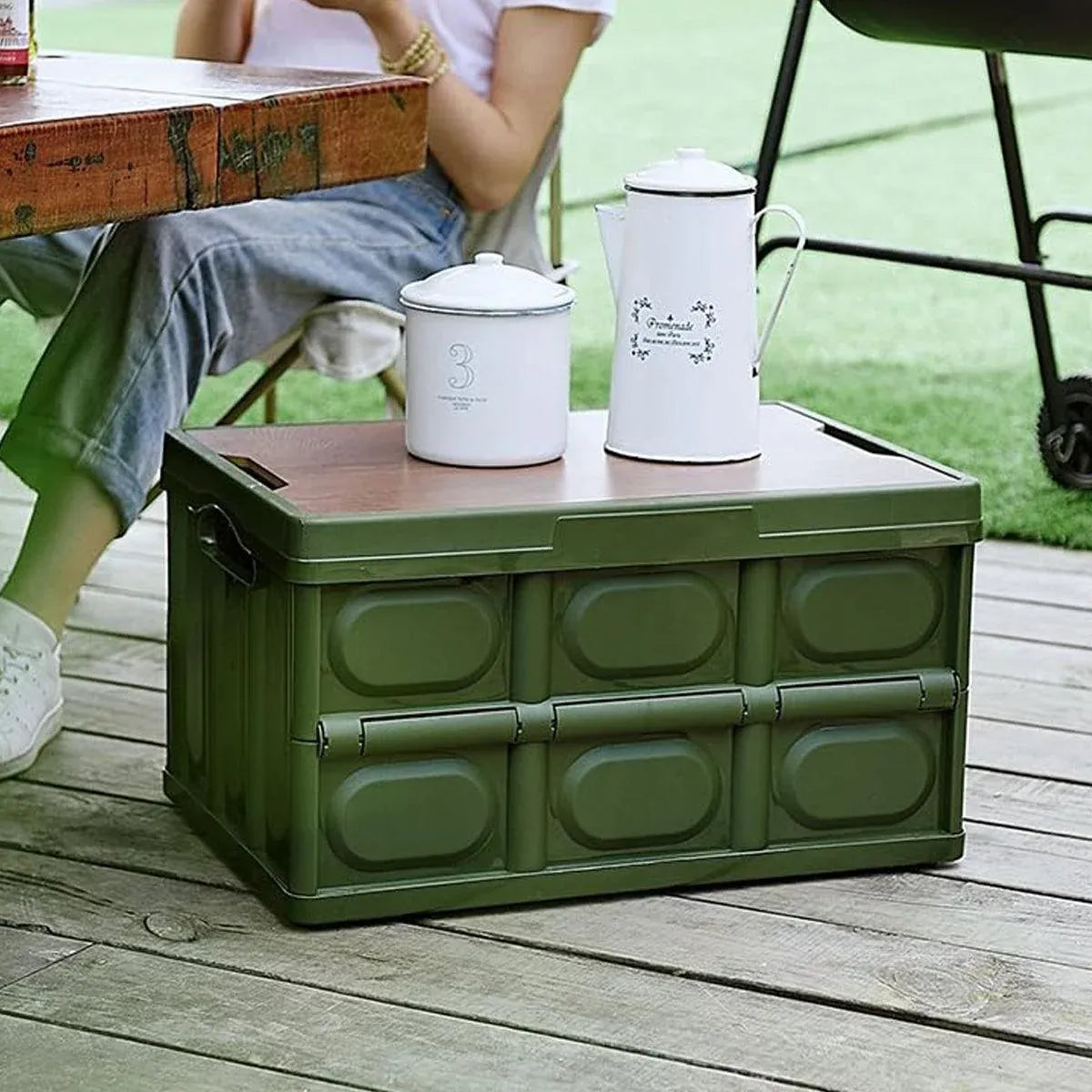 Folding Camping Storage Box Outdoor Stackable Container with Lid Home Organizer - White
