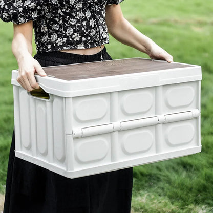 Folding Camping Storage Box Outdoor Stackable Container with Lid Home Organizer - White