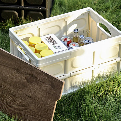 Folding Camping Storage Box Outdoor Stackable Container with Lid Home Organizer - White