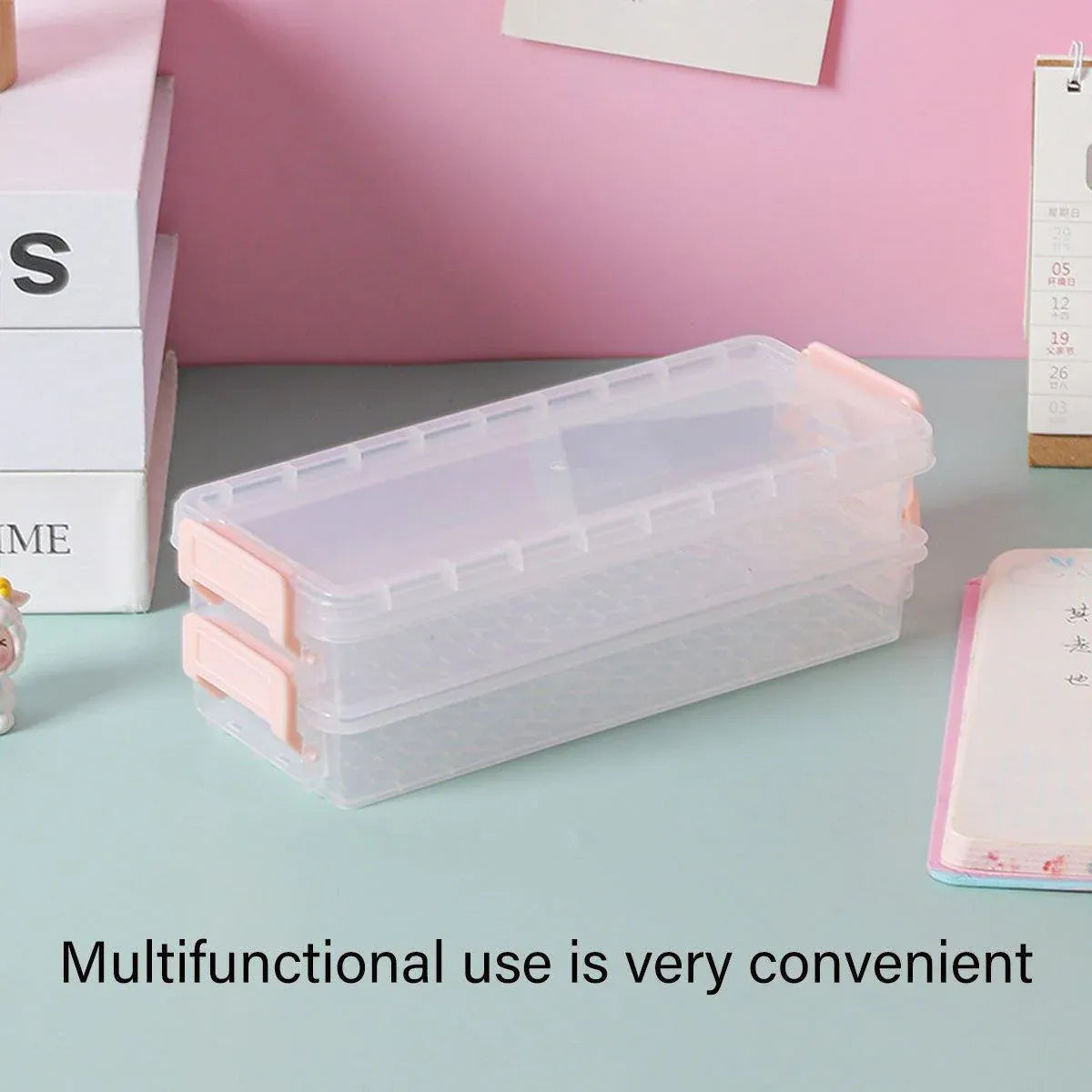 3PCS Clear Plastic Desktop Storage Box 2 Layer Holder DIY Stationery Pencil Case - Yellow