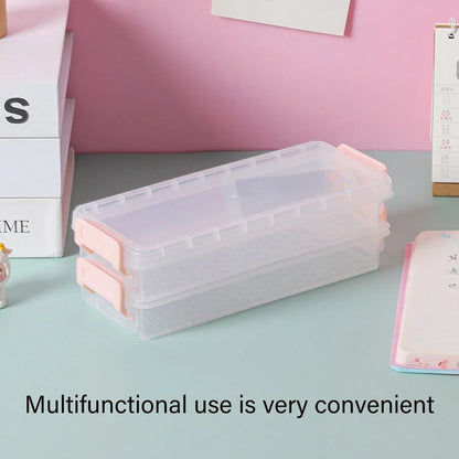 3PCS Clear Plastic Desktop Storage Box 2 Layer Holder DIY Stationery Pencil Case - Yellow
