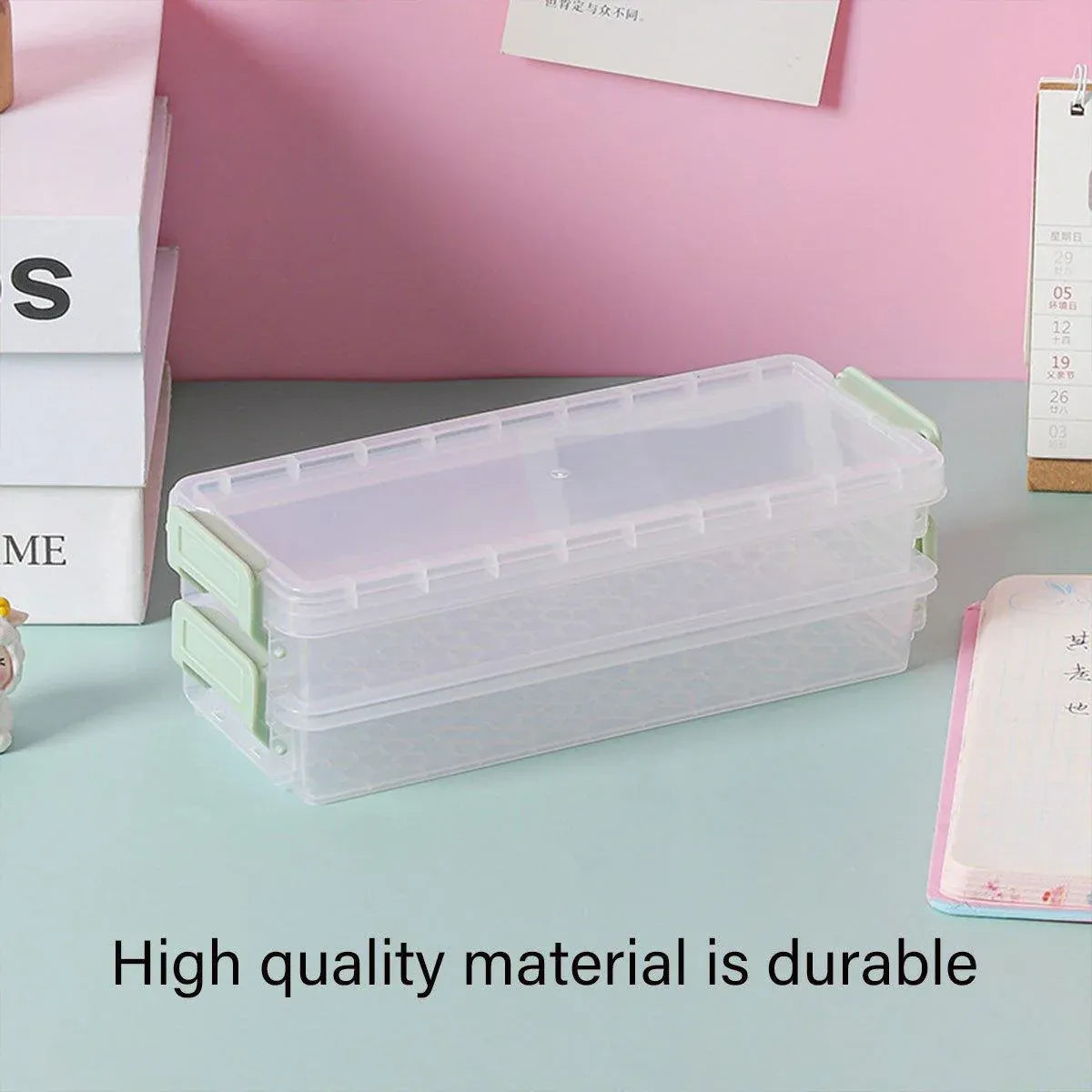 3PCS Clear Plastic Desktop Storage Box 2 Layer Holder DIY Stationery Pencil Case - Yellow