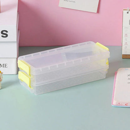 3PCS Clear Plastic Desktop Storage Box 2 Layer Holder DIY Stationery Pencil Case - Yellow