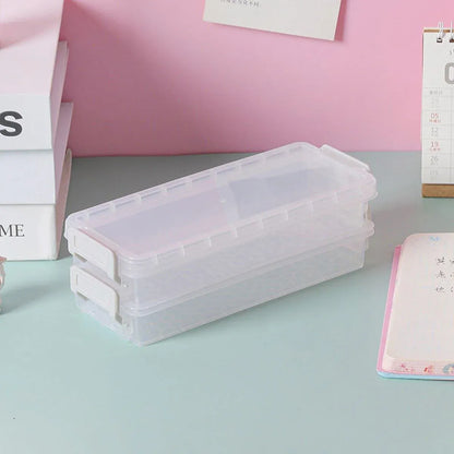 3PCS Clear Plastic Desktop Storage Box 2 Layer Holder DIY Stationery Pencil Case - Yellow