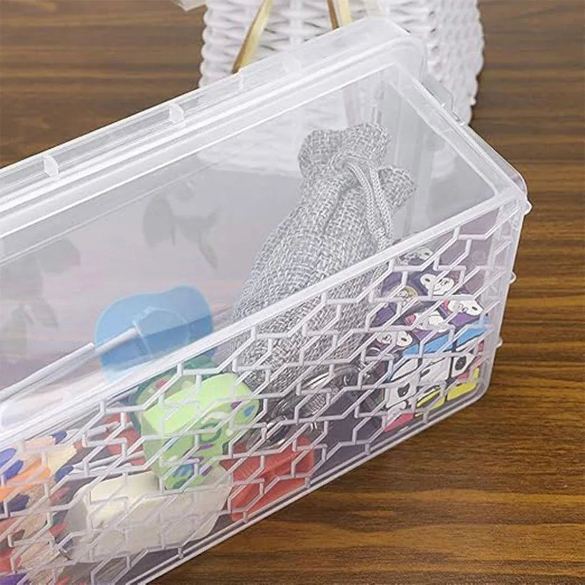 3PCS Clear Plastic Desktop Storage Box 2 Layer Holder DIY Stationery Pencil Case - Yellow