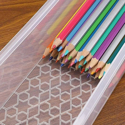3PCS Clear Plastic Desktop Storage Box 2 Layer Holder DIY Stationery Pencil Case - Yellow