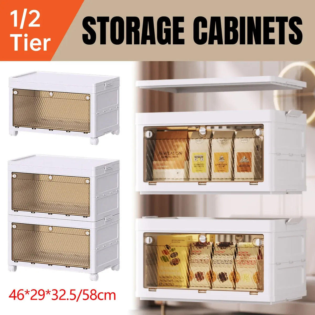 Foldable Storage Cabinet Space Saving Sturdy for Home Bedroom Living Room - 1 Tier