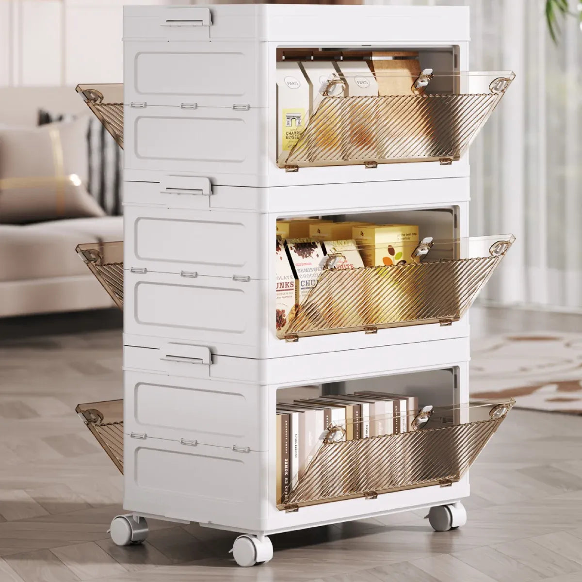 Foldable Storage Cabinet Space Saving Sturdy for Home Bedroom Living Room - 1 Tier
