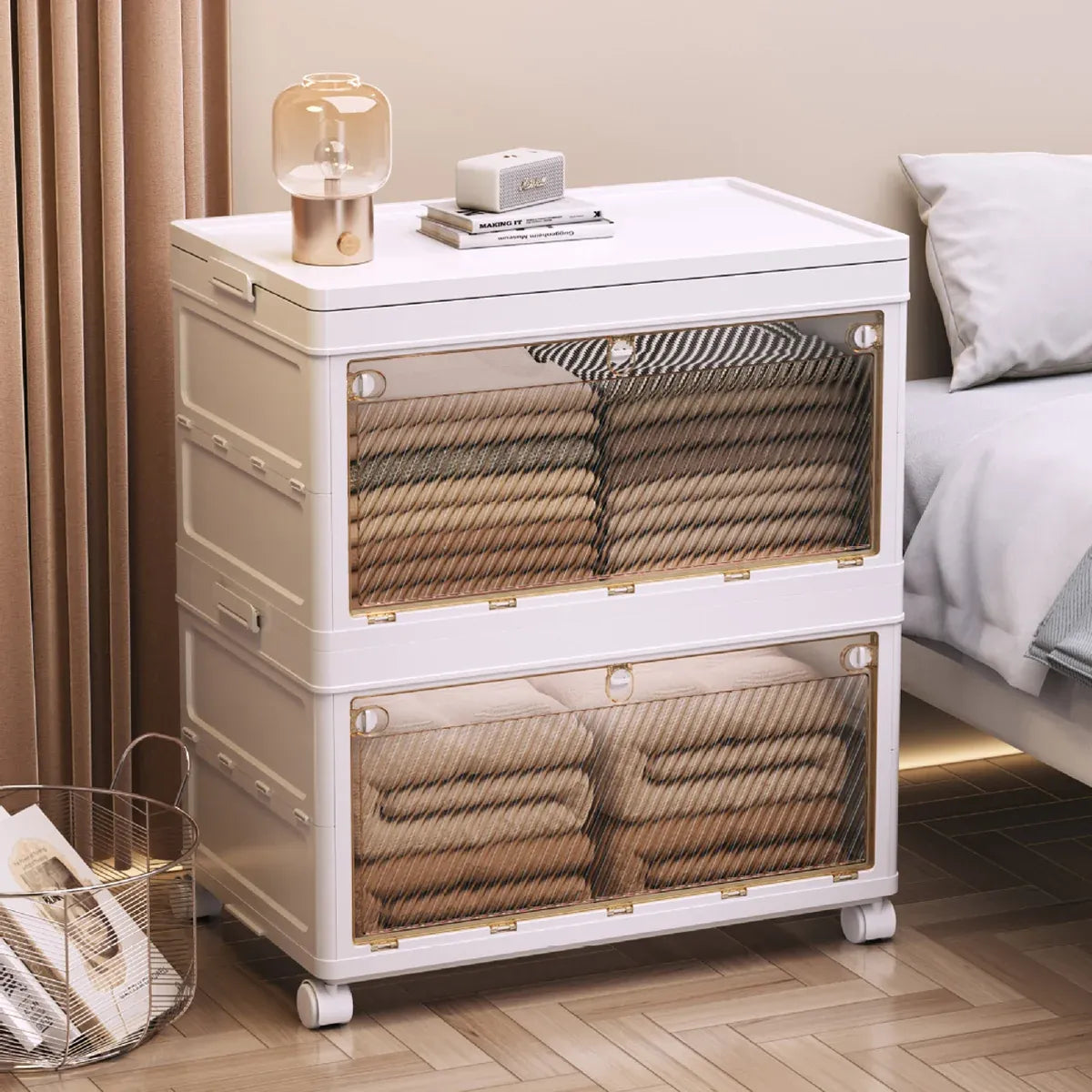 Foldable Storage Cabinet Space Saving Sturdy for Home Bedroom Living Room - 1 Tier