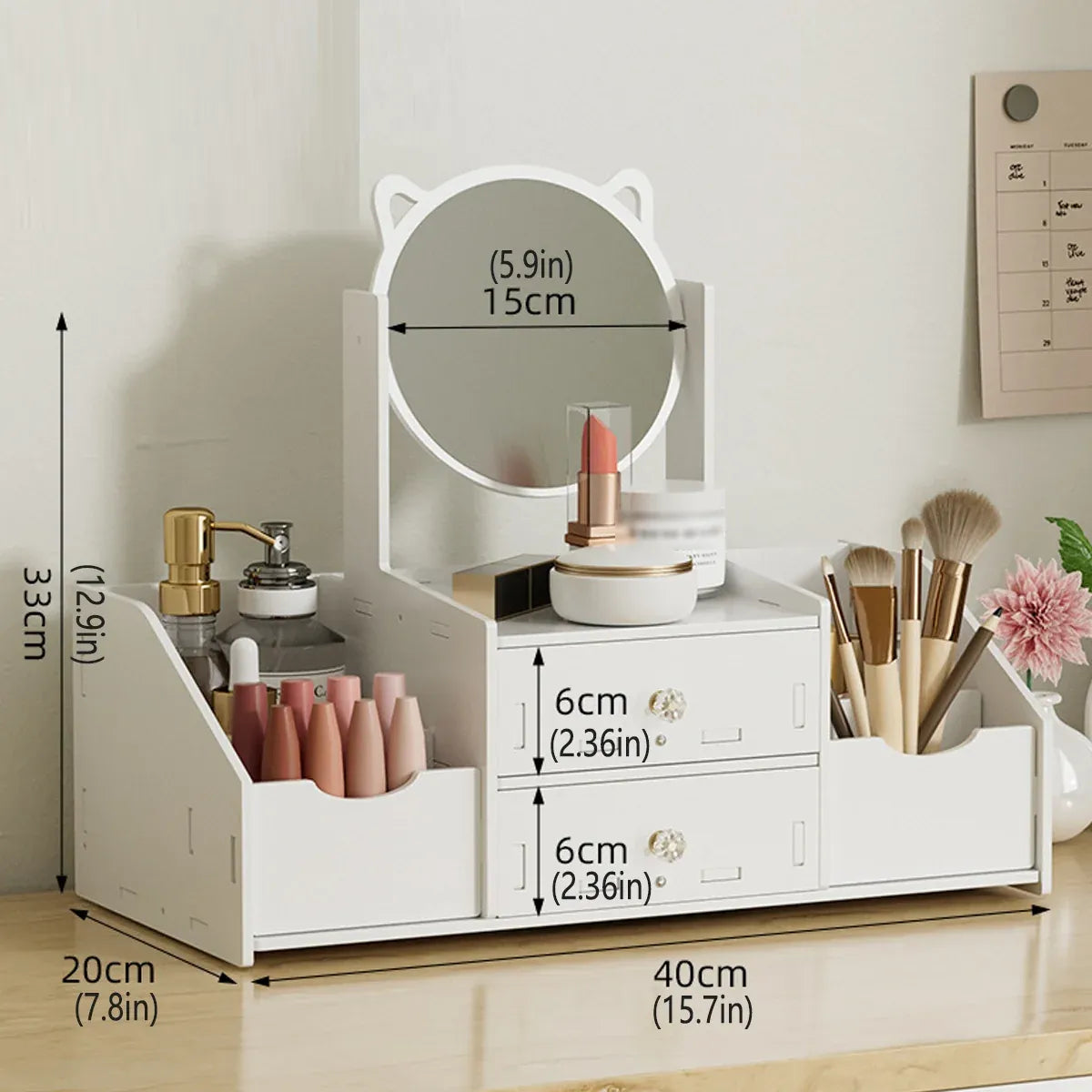 Vanity Mirror Jewellery Organiser Case Portable Cosmetic Makeup Storage Box