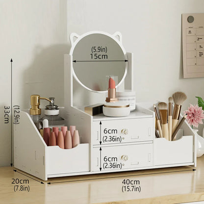 Vanity Mirror Jewellery Organiser Case Portable Cosmetic Makeup Storage Box