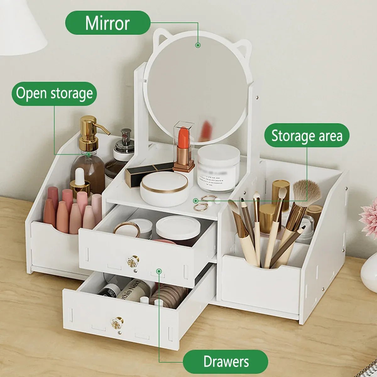Vanity Mirror Jewellery Organiser Case Portable Cosmetic Makeup Storage Box