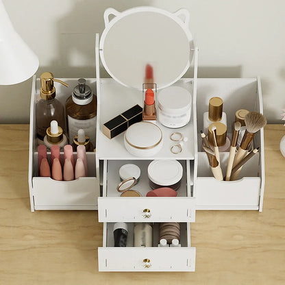 Vanity Mirror Jewellery Organiser Case Portable Cosmetic Makeup Storage Box