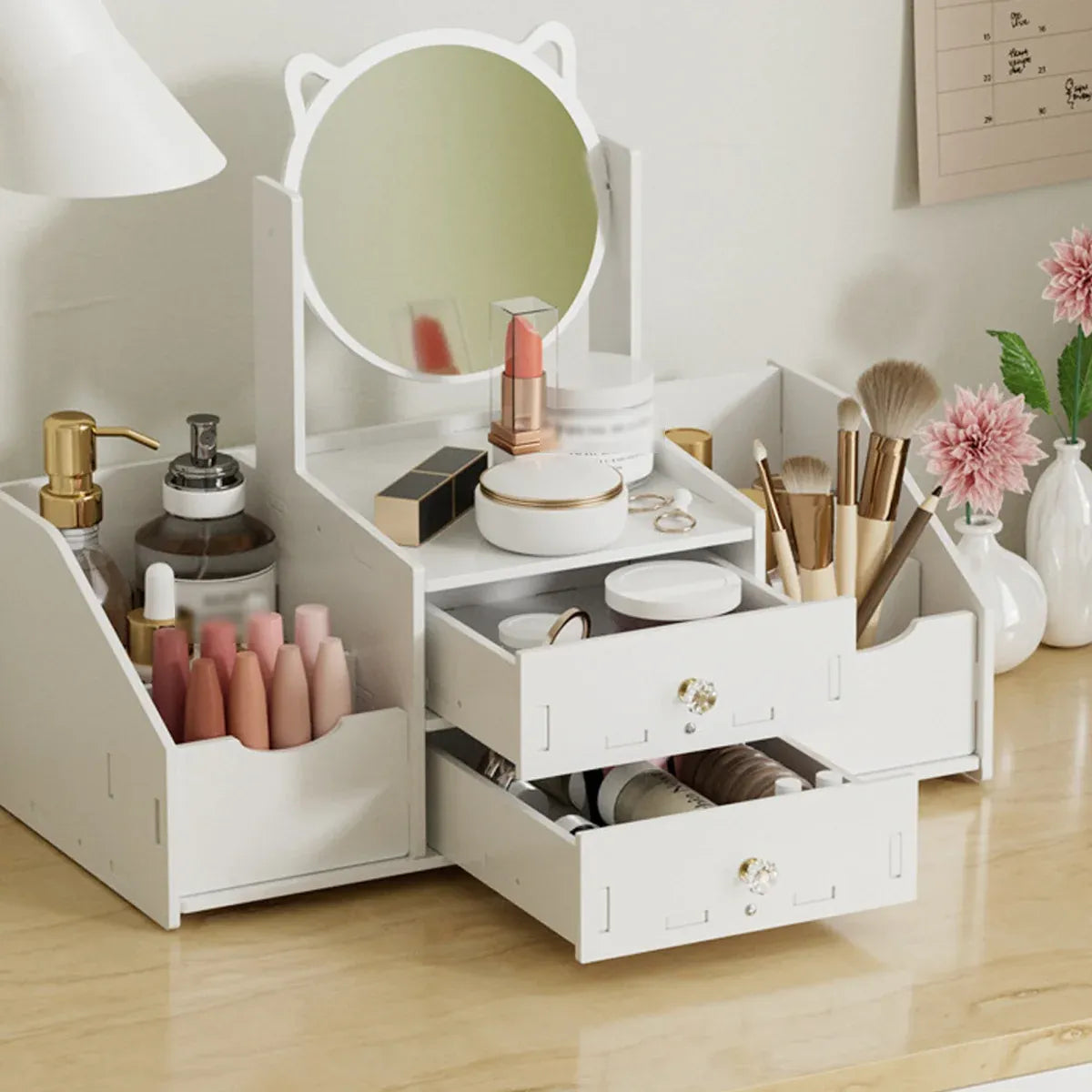 Vanity Mirror Jewellery Organiser Case Portable Cosmetic Makeup Storage Box