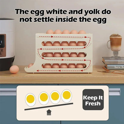 Automatic Scrolling Egg Holder 2/4-Tier Storage Box Container for Refrigerator - Cream (4-Tier)