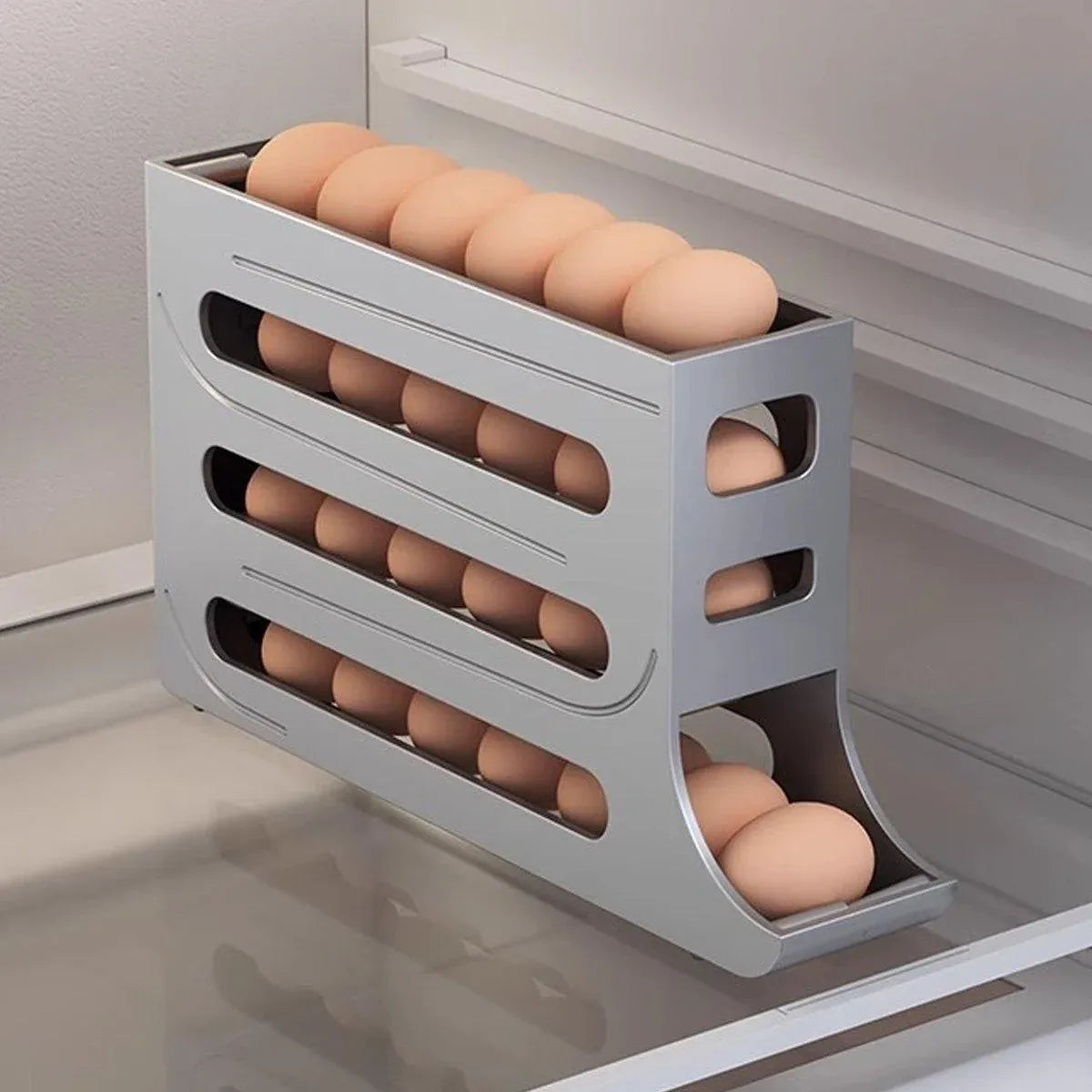 Automatic Scrolling Egg Holder 2/4-Tier Storage Box Container for Refrigerator - Cream (4-Tier)