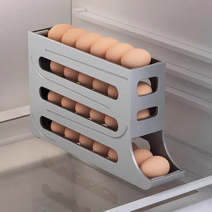 Automatic Scrolling Egg Holder 2/4-Tier Storage Box Container for Refrigerator - Cream (4-Tier)