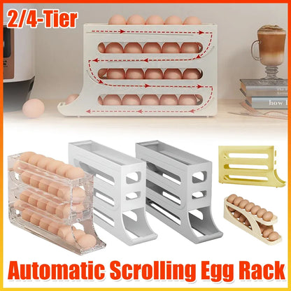 Automatic Scrolling Egg Holder 2/4-Tier Storage Box Container for Refrigerator - Beige(2-Tier)