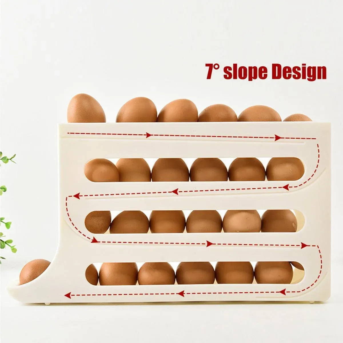 Automatic Scrolling Egg Holder 2/4-Tier Storage Box Container for Refrigerator - Beige(2-Tier)