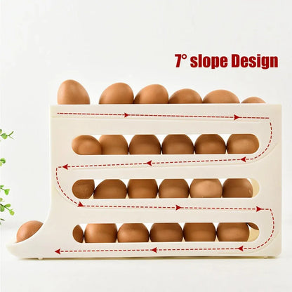 Automatic Scrolling Egg Holder 2/4-Tier Storage Box Container for Refrigerator - Beige(2-Tier)