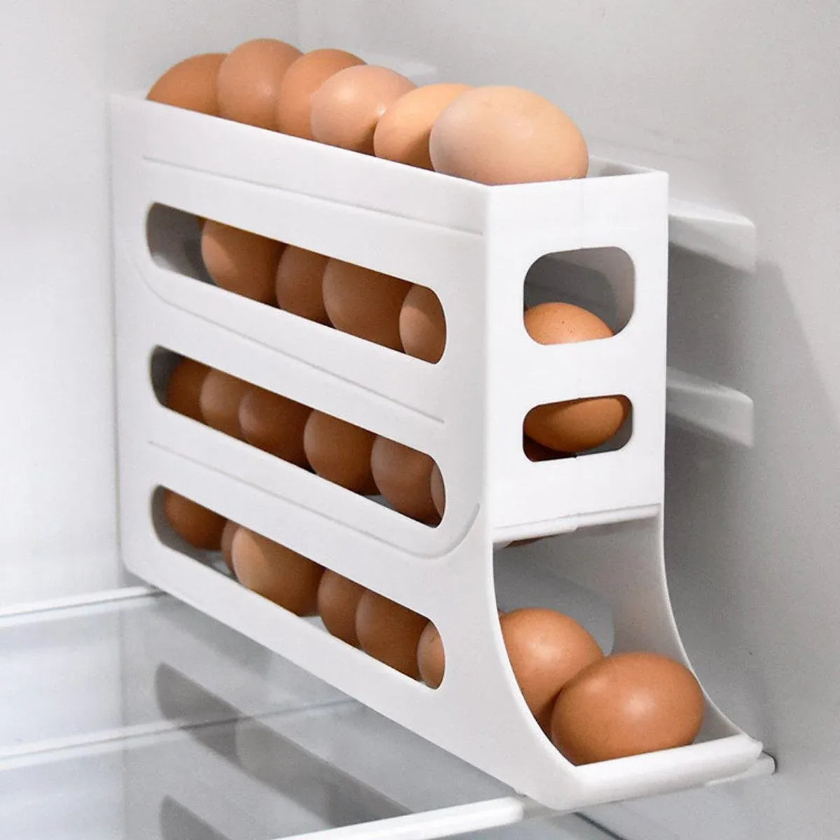 Automatic Scrolling Egg Holder 2/4-Tier Storage Box Container for Refrigerator - Beige(2-Tier)