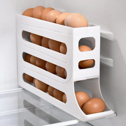 Automatic Scrolling Egg Holder 2/4-Tier Storage Box Container for Refrigerator - Beige(2-Tier)