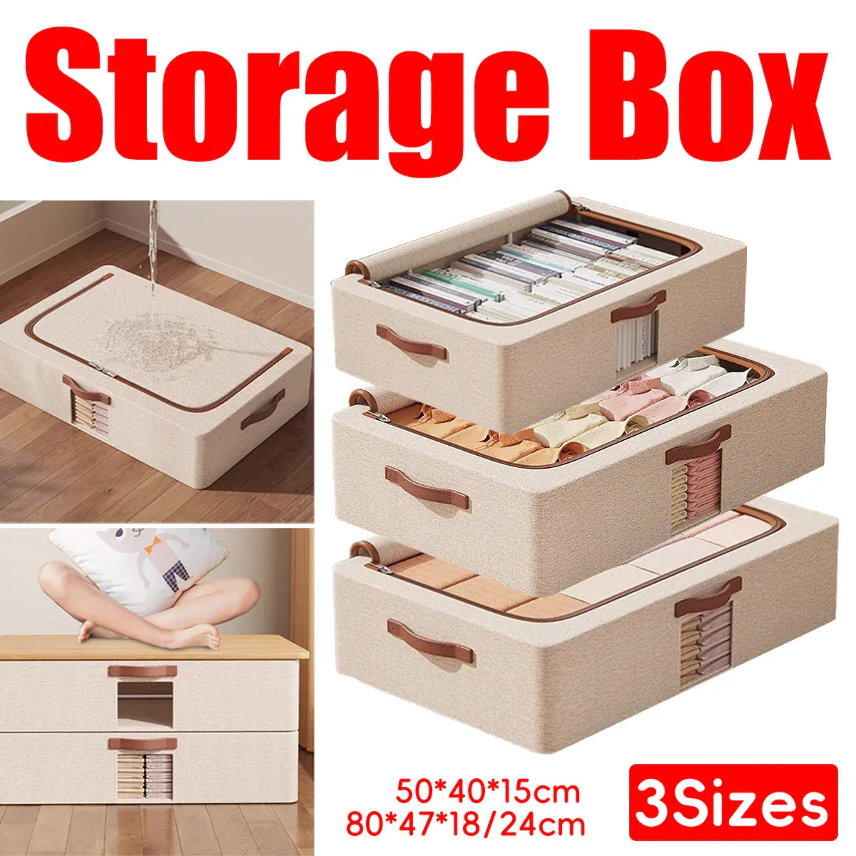 Home Foldable Under Bed Storage Box Clothes Shoes Bedding Dustproof Space Saving - M