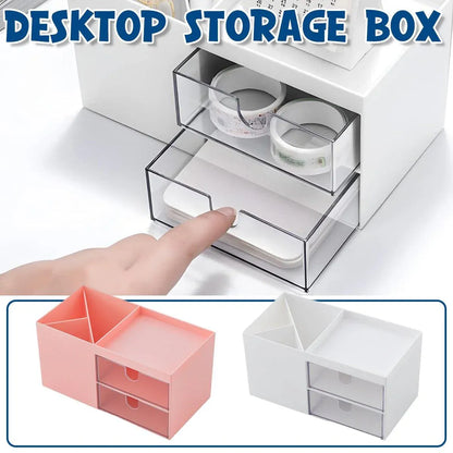 Multifunctional Desktop Organizer with Storage Drawer for Home Office Supplies - Pink
