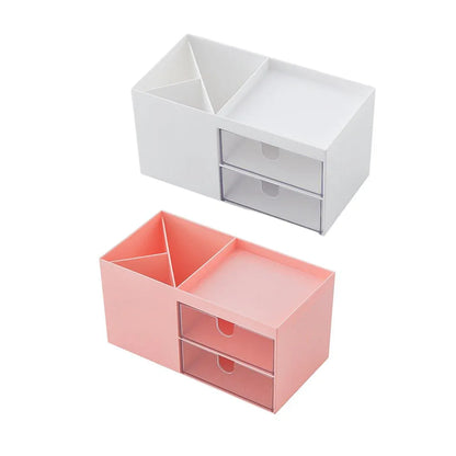 Multifunctional Desktop Organizer with Storage Drawer for Home Office Supplies - Pink