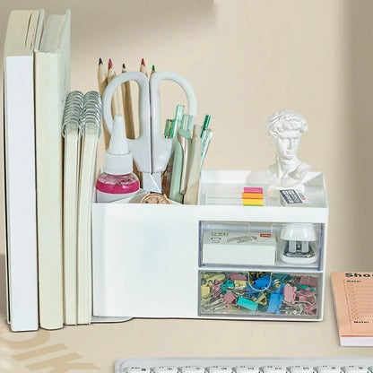 Multifunctional Desktop Organizer with Storage Drawer for Home Office Supplies - Pink