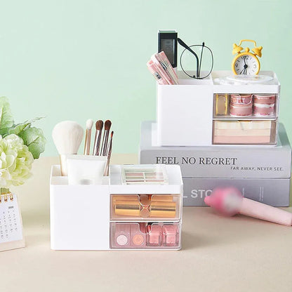 Multifunctional Desktop Organizer with Storage Drawer for Home Office Supplies - Pink