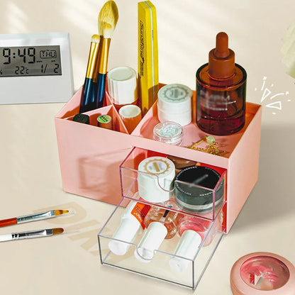 Multifunctional Desktop Organizer with Storage Drawer for Home Office Supplies - Pink