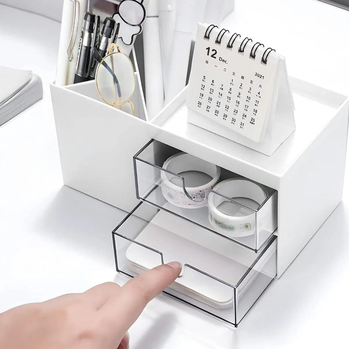 Multifunctional Desktop Organizer with Storage Drawer for Home Office Supplies - Pink