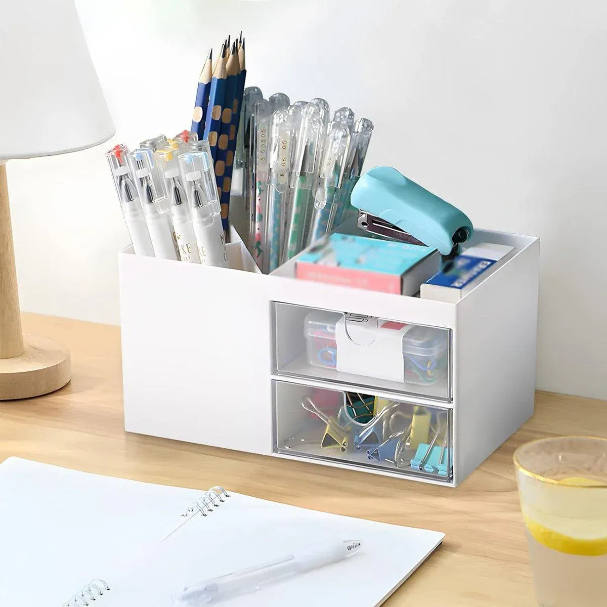 Multifunctional Desktop Organizer with Storage Drawer for Home Office Supplies - Pink