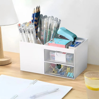 Multifunctional Desktop Organizer with Storage Drawer for Home Office Supplies - Pink