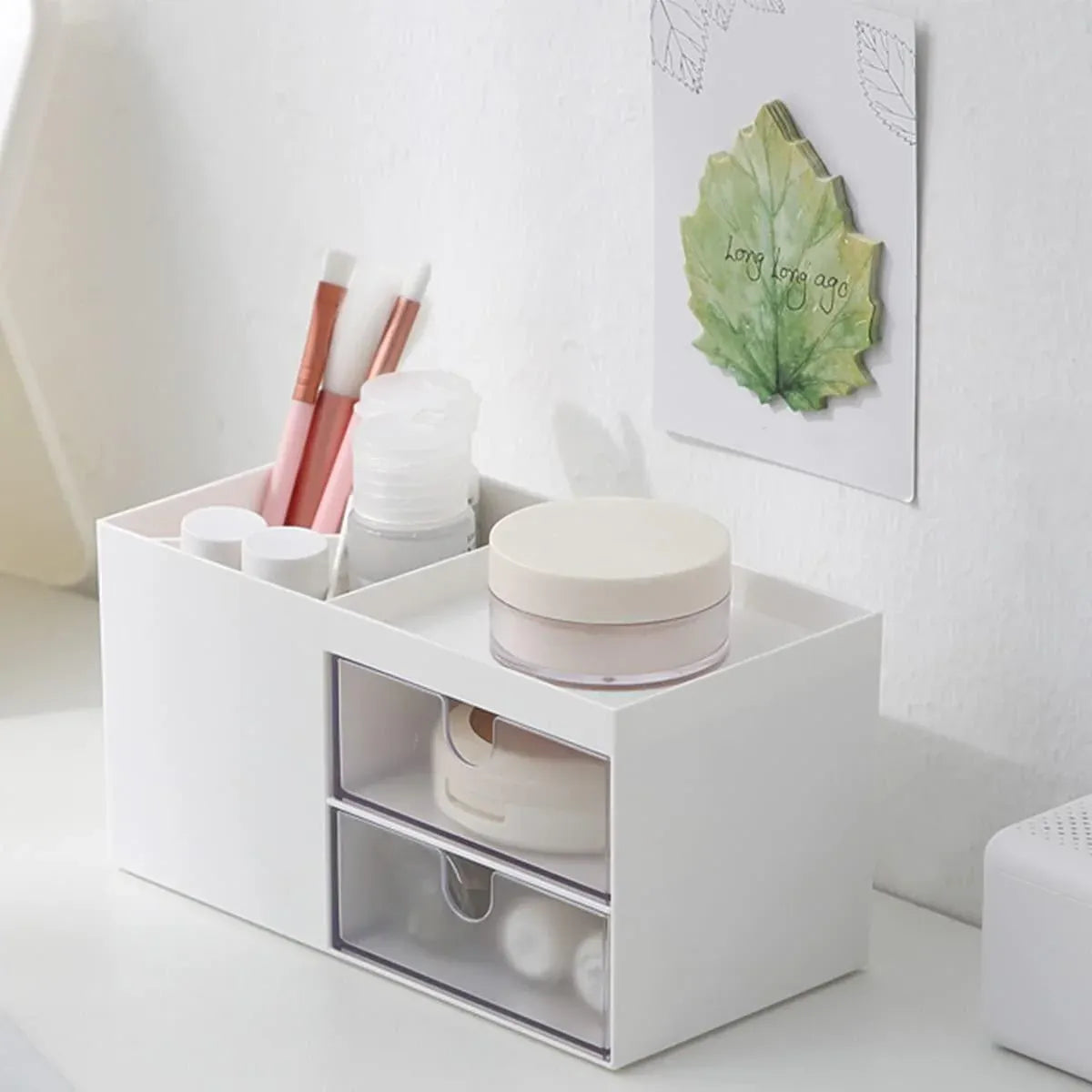 Multifunctional Desktop Organizer with Storage Drawer for Home Office Supplies - Pink
