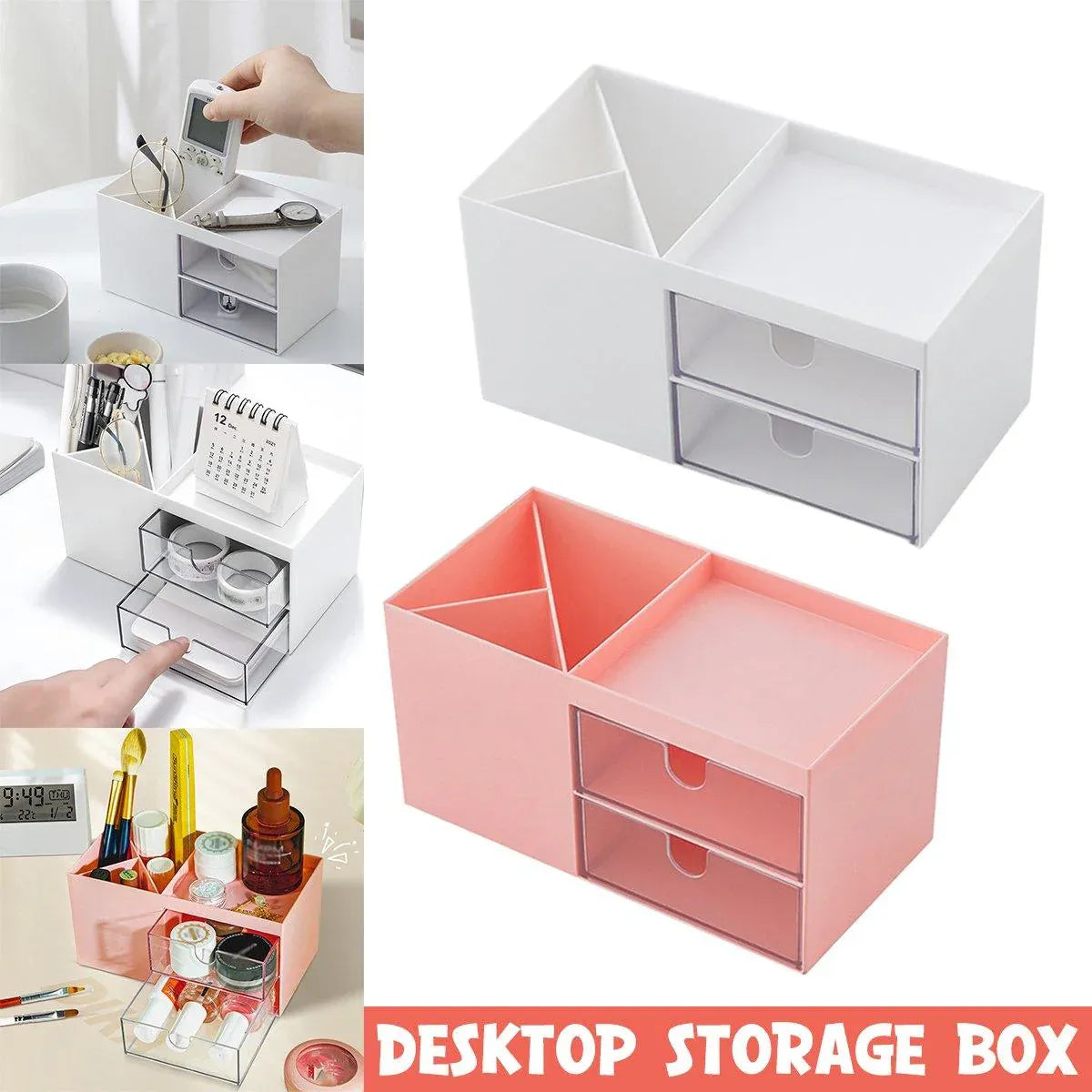 Multifunctional Desktop Organizer with Storage Drawer for Home Office Supplies - Pink