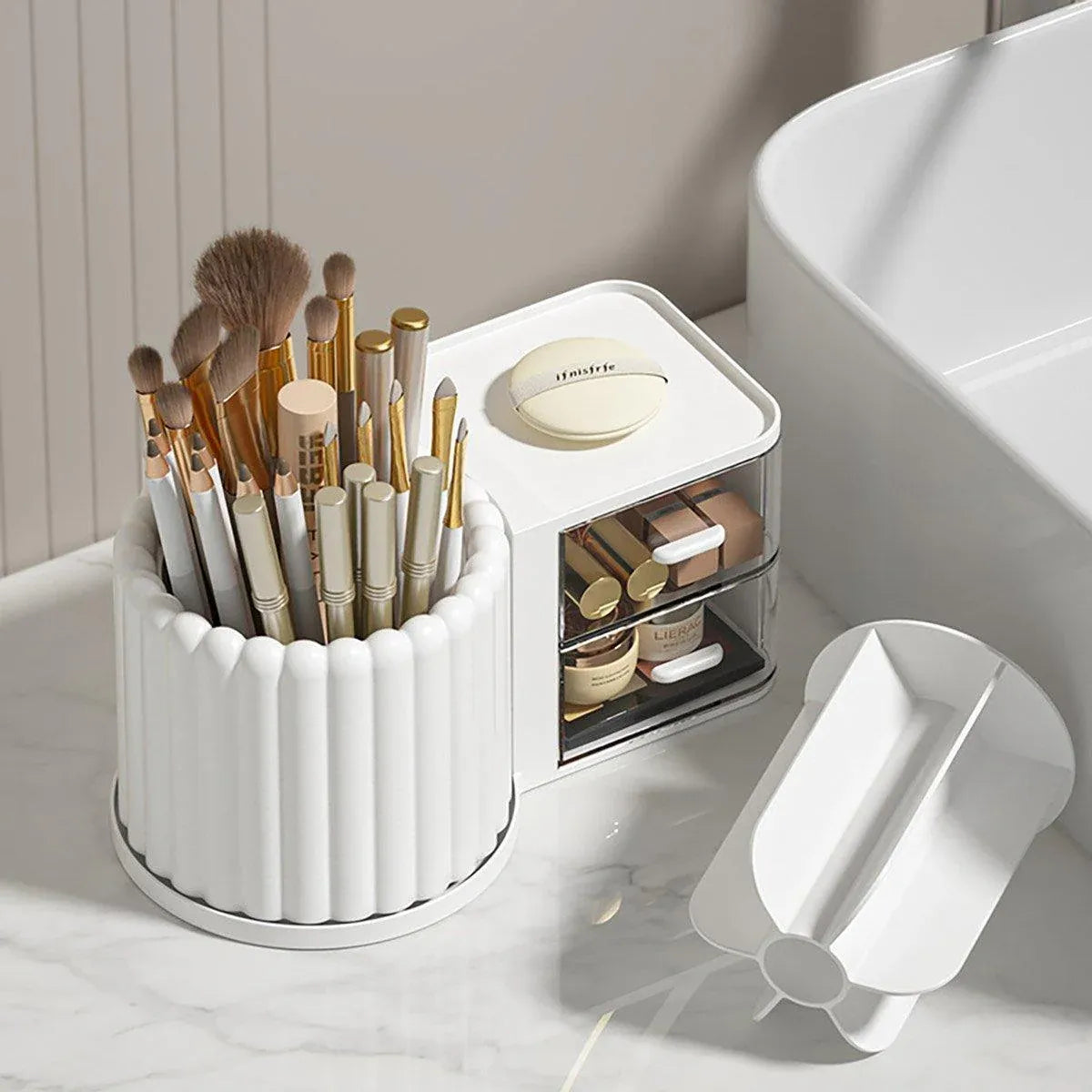 Rotating Cosmetic Pen Holder Dustproof Waterproof Storage Box Sanitary Organizer - Pink