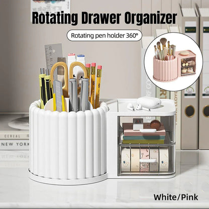 Rotating Cosmetic Pen Holder Dustproof Waterproof Storage Box Sanitary Organizer - Pink
