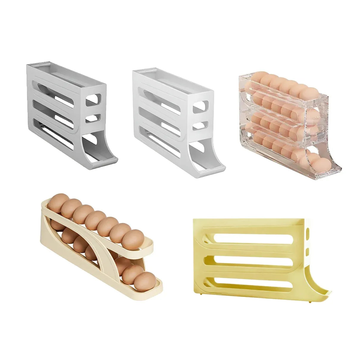 Automatic Scrolling Egg Holder 2/4-Tier Storage Box Container for Refrigerator - White (4-Tier)