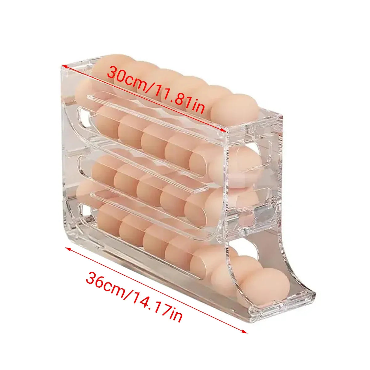 Automatic Scrolling Egg Holder 2/4-Tier Storage Box Container for Refrigerator - White (4-Tier)