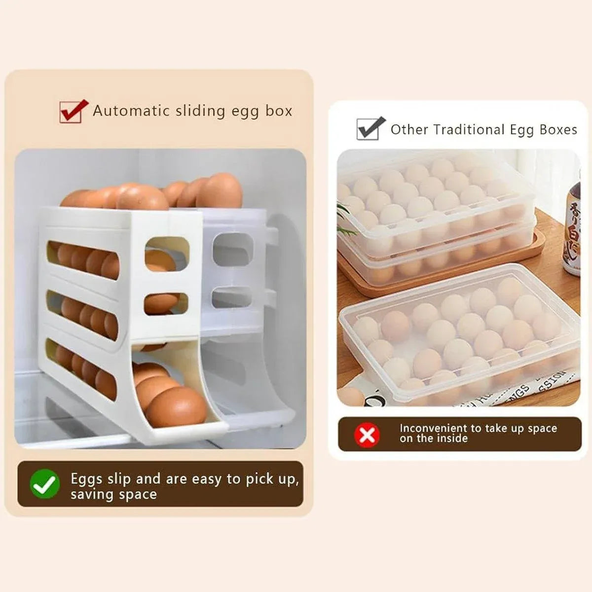 Automatic Scrolling Egg Holder 2/4-Tier Storage Box Container for Refrigerator - White (4-Tier)