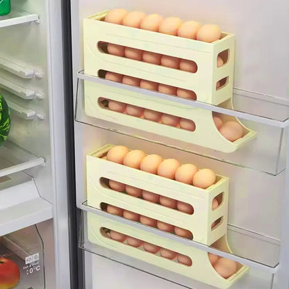 Automatic Scrolling Egg Holder 2/4-Tier Storage Box Container for Refrigerator - White (4-Tier)