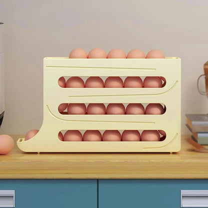 Automatic Scrolling Egg Holder 2/4-Tier Storage Box Container for Refrigerator - White (4-Tier)