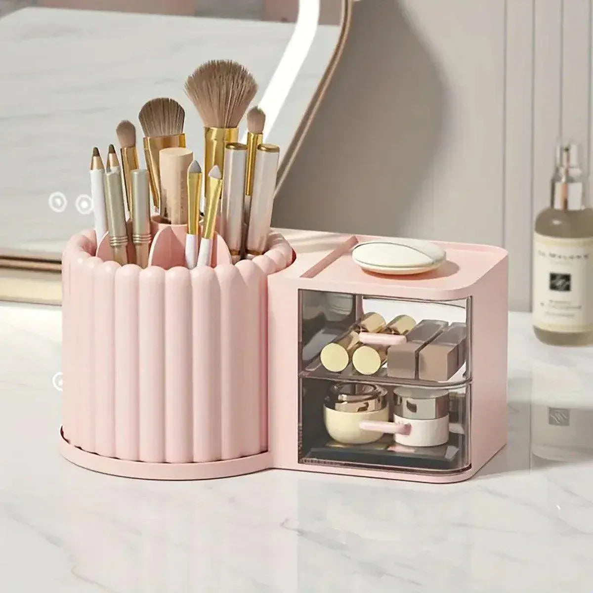 Rotating Cosmetic Pen Holder Dustproof Waterproof Storage Box Sanitary Organizer - White